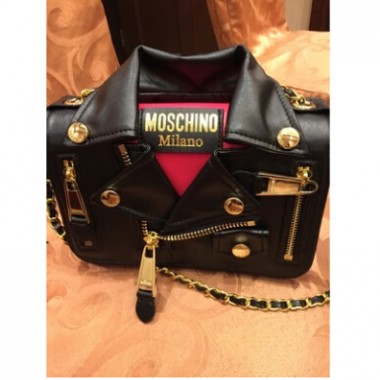 Moschino Lambskin Jacket Medium Shoulder Bag , Black with Red  