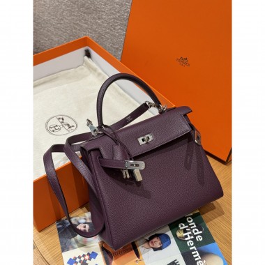 Hermes Kelly 25 / 28  in togo leather-Cassis