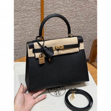 Hermes Kelly 25 / 28  in Epsom Leather-Black