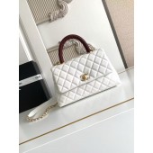 Chanel Small Coco Handle Bag-White with burgund lizard handle