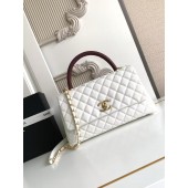 Chanel Medium Coco Handle Bag-White with Burgundy Lizard handle